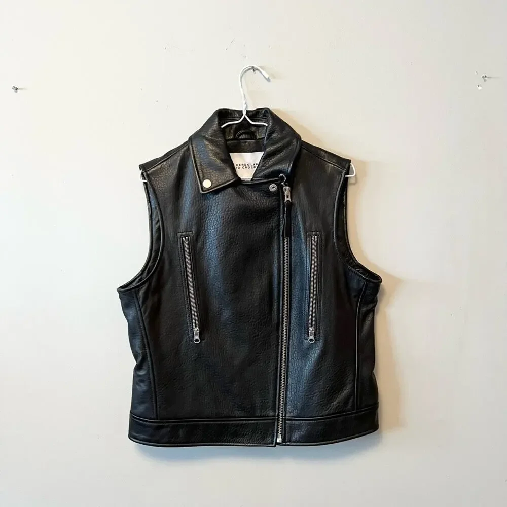 Derek lam black leather motorcycle biker jacket zip up vest NWT - Picture 2 of 7